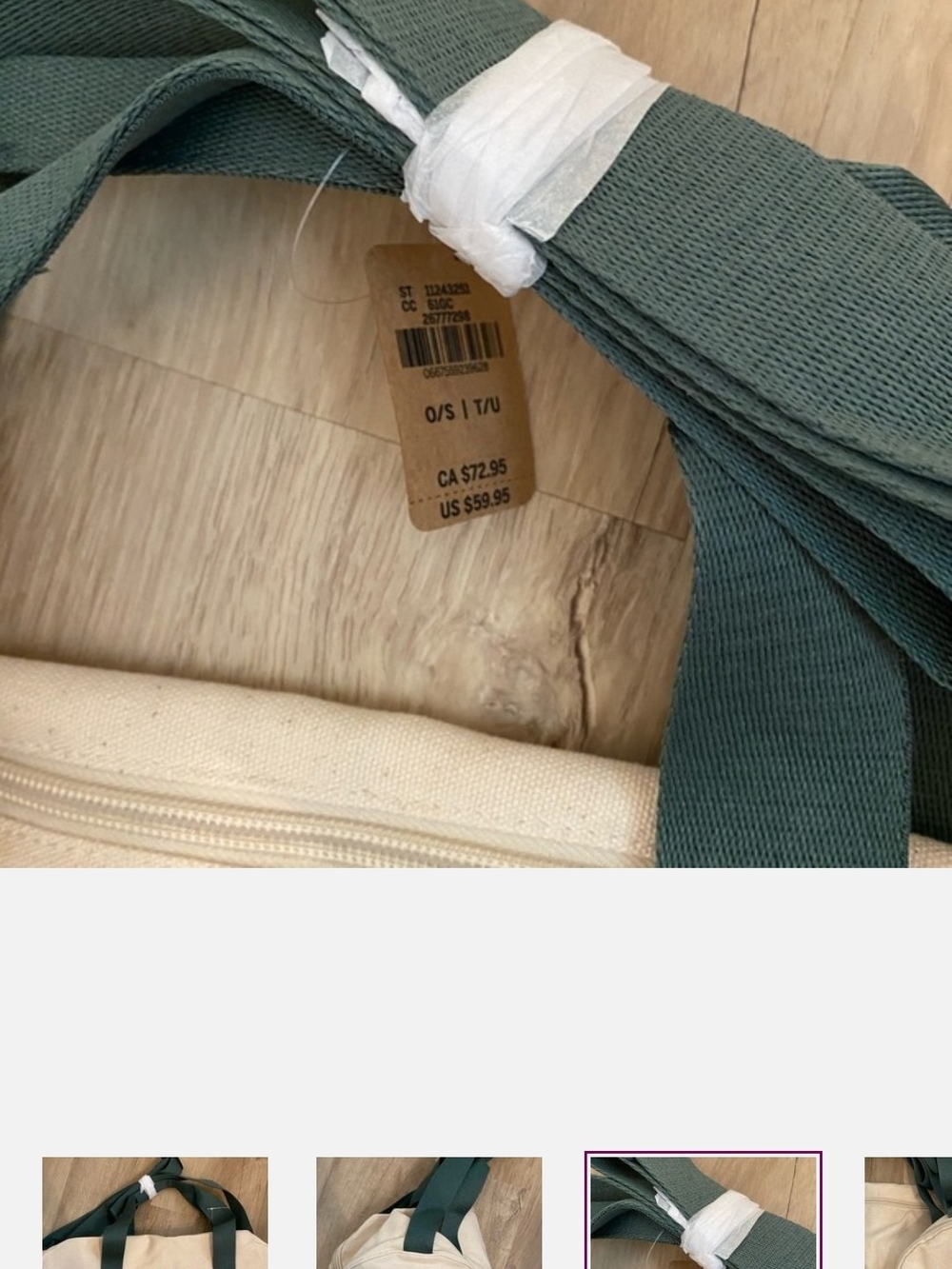 VICTORIA'S SECRET PINK Cream Canvas Duffle with Dark Green Straps - Picture 4 of 4